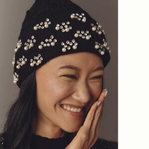 Anthropologie Black Beaded Hat